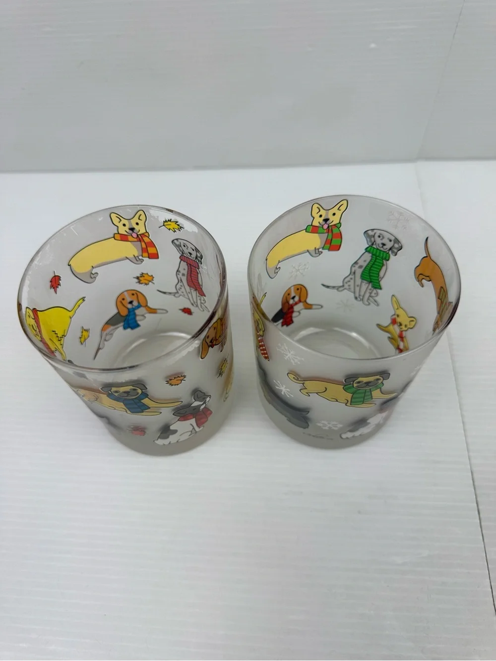 Culver Ltd Frosted Glasses Dogs In Scarves Set Of 2 Rocks Tumblers Flawed As Is